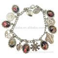 Womens Catholic Jewelry Gift Silver Tone Epoxy Virgin Mary Madonna Marian Icon Charms with Religious Saint Medals 7 1/2\" Bracele